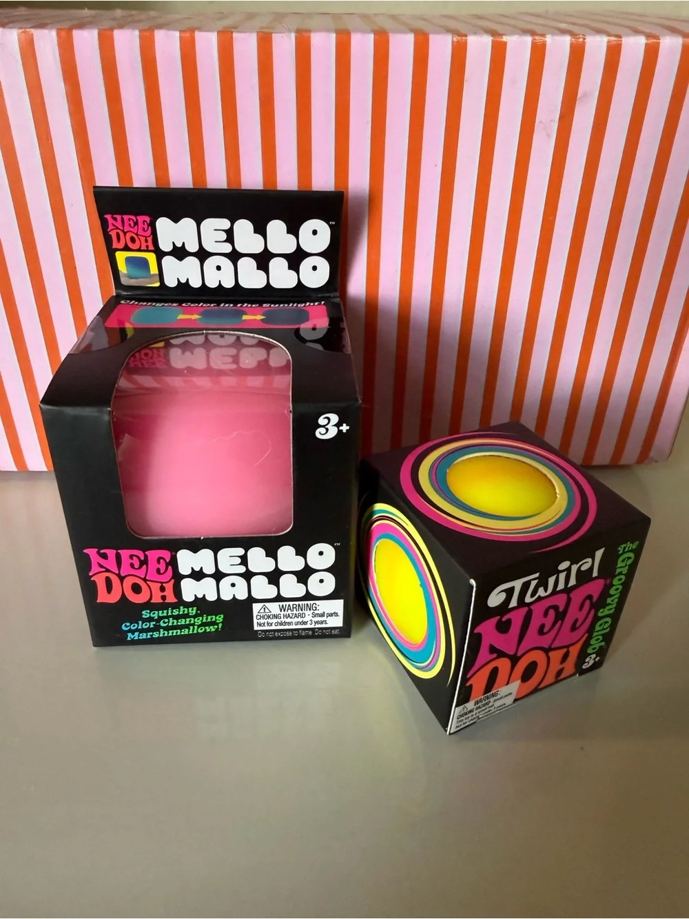 🩷💛🧡NEEDOH Mello Mallo Pink Color-Change Squishy & Twirl Groovy Glob Yellow-Orang